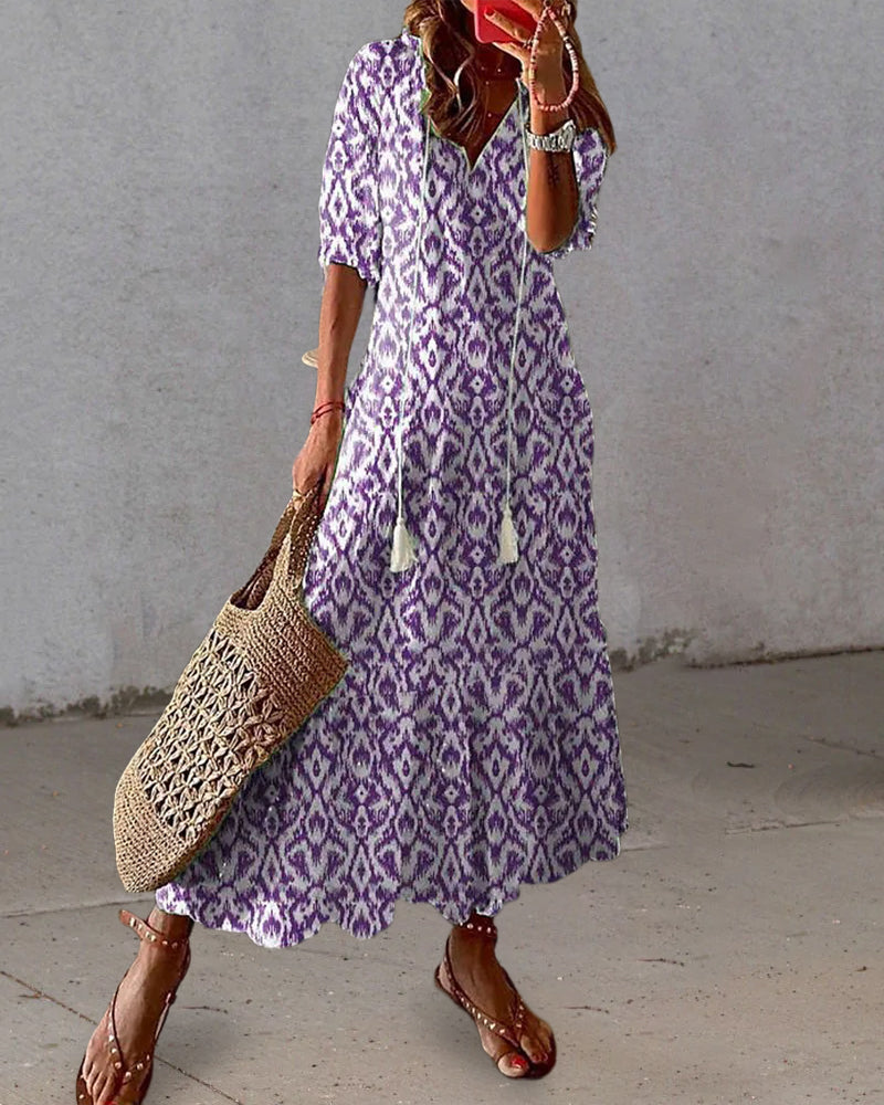 Vestido Largo Mujer Estampado Étnico Estilo Boho