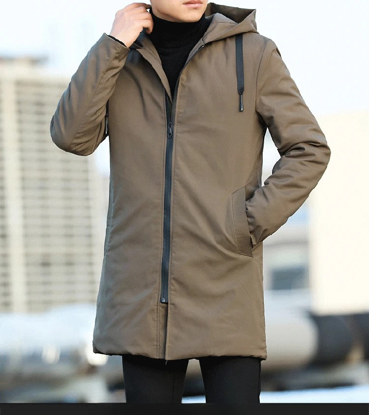 Chaqueta larga hombre impermeable con capucha invierno