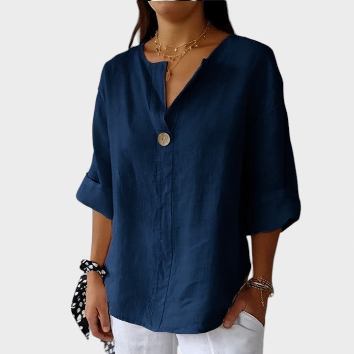 Blusa Mujer de Lino Escote en V Casual Elegante
