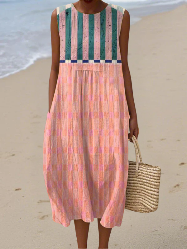 Vestido midi mujer Ligero sin mangas Rayas - Mavetta