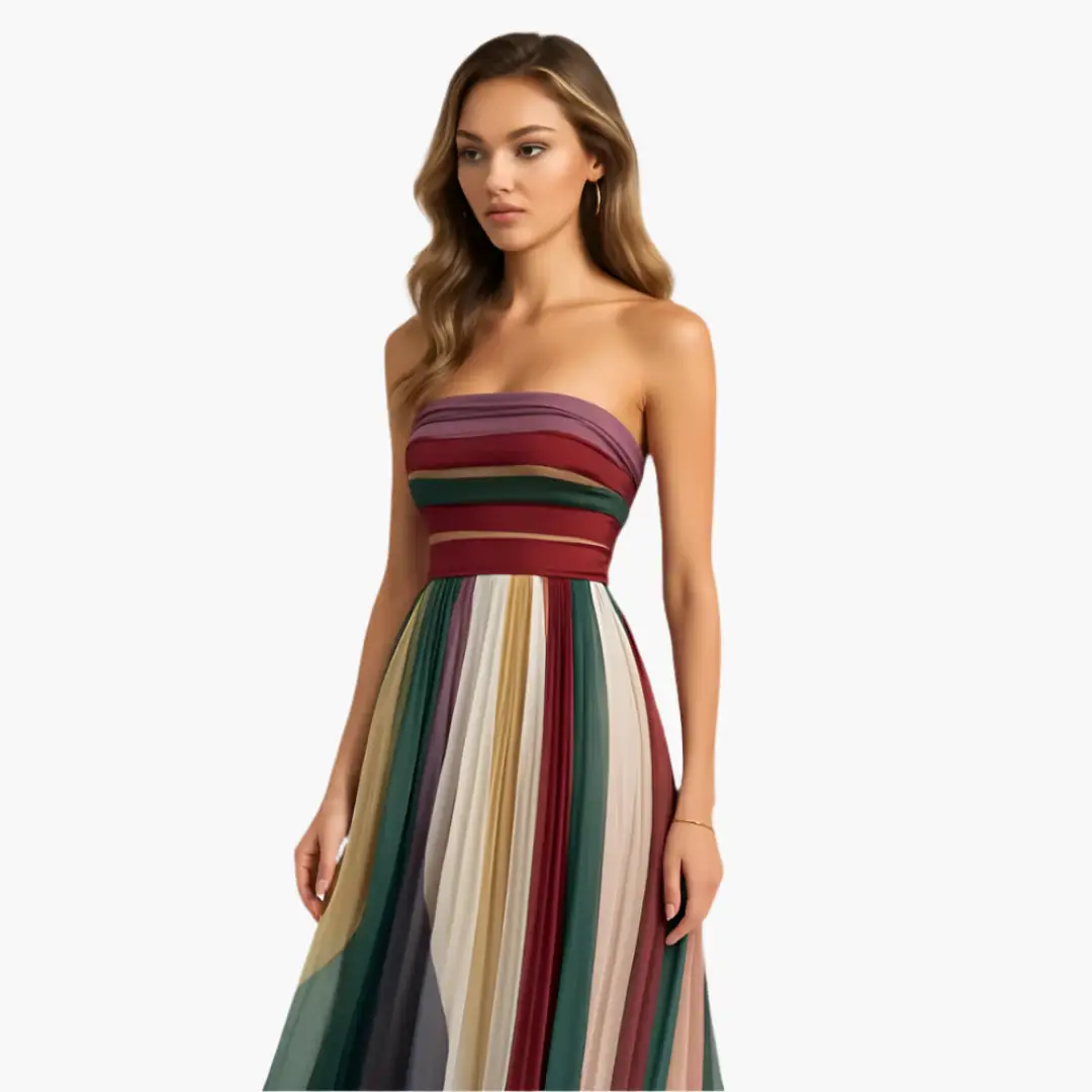 Vestido maxi mujer sin tirantes con rayas estilo elegante