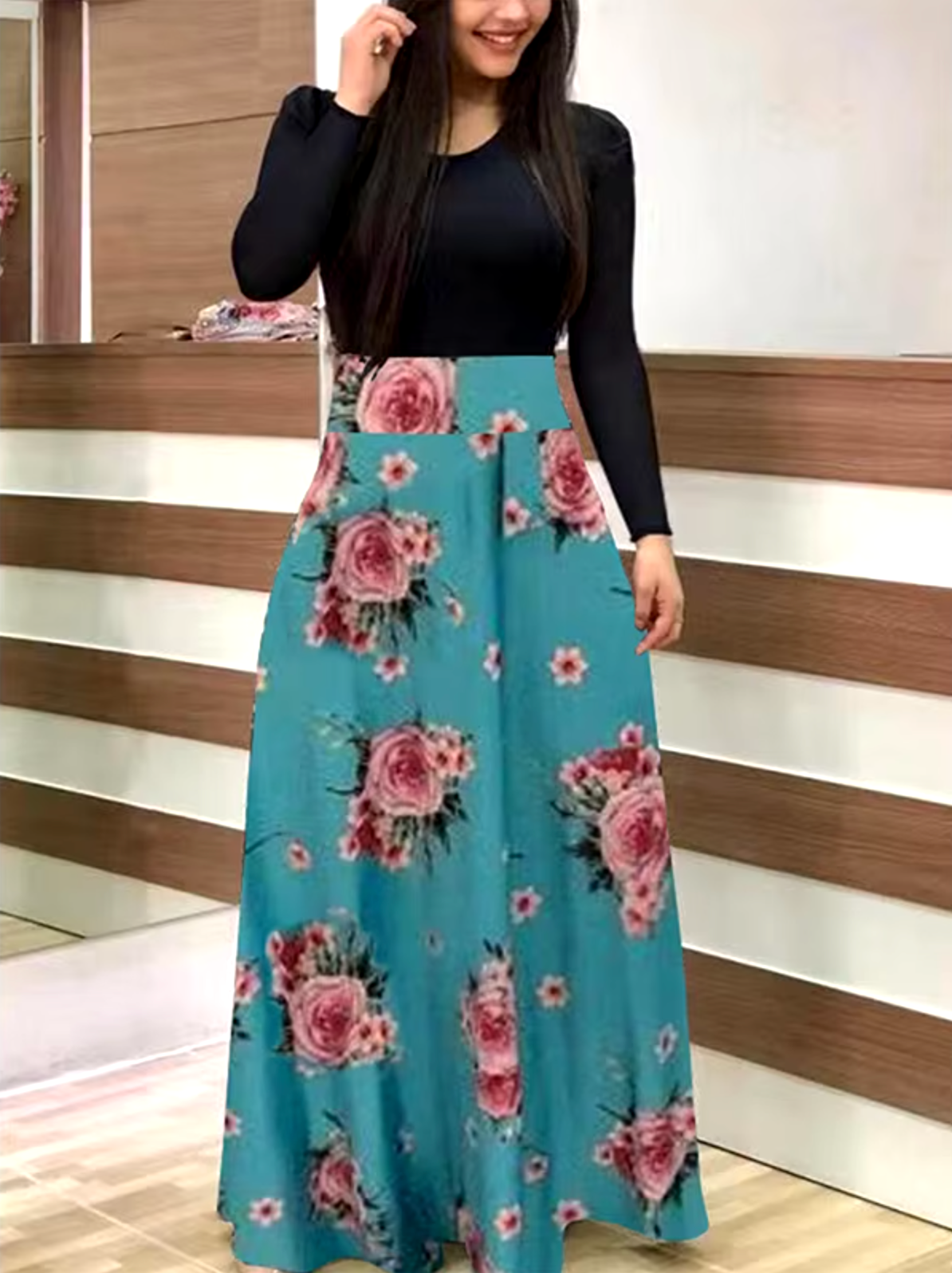 Vestido Mujer Manga Larga Estampado Floral Ajuste Regular