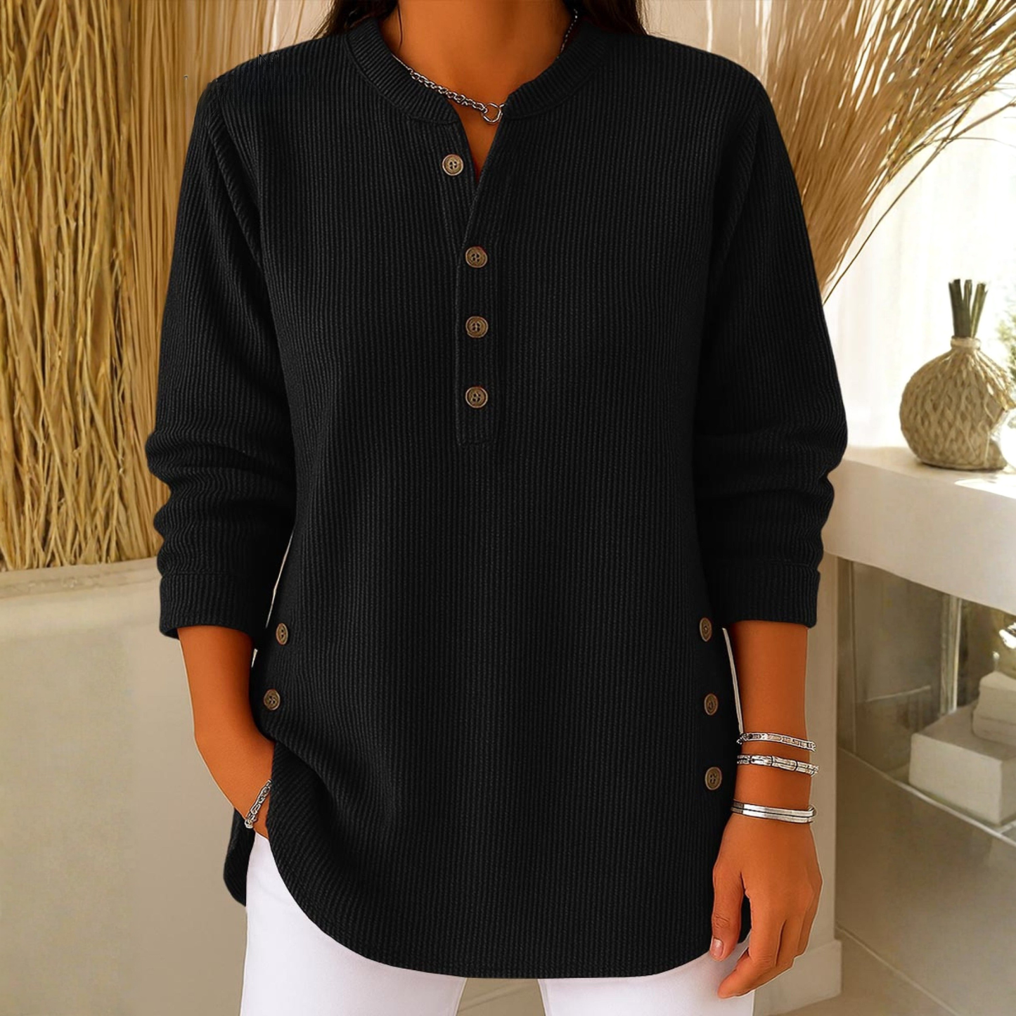 Sudadera Mujer Texturizada Manga Larga Botones Casual