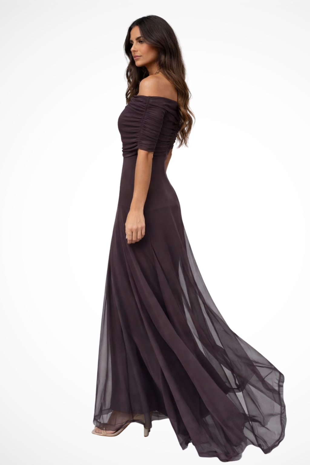 Vestido maxi mujer de gasa formal escote off-shoulder