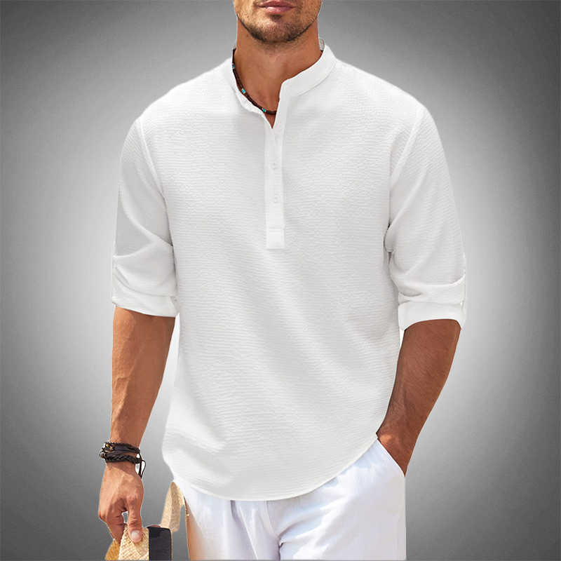 Camisa Hombre Textura Manga Larga Cuello Mao