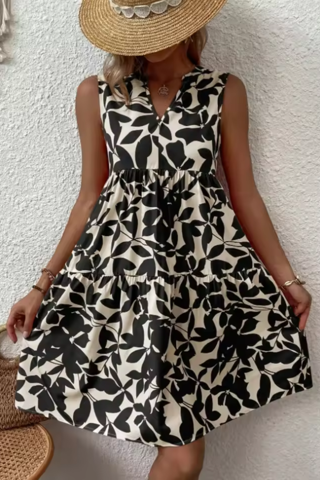 Vestido midi mujer sin mangas escote en V estilo bohemio