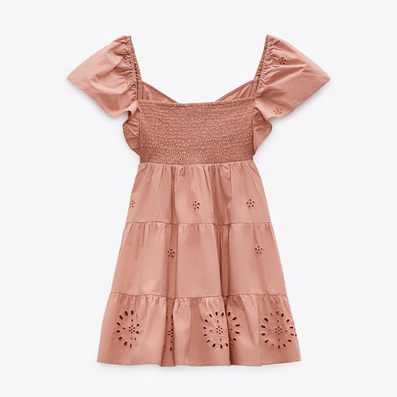 Vestido Casual Mujer Bordado Cuello Semiabierto Manga Volantes