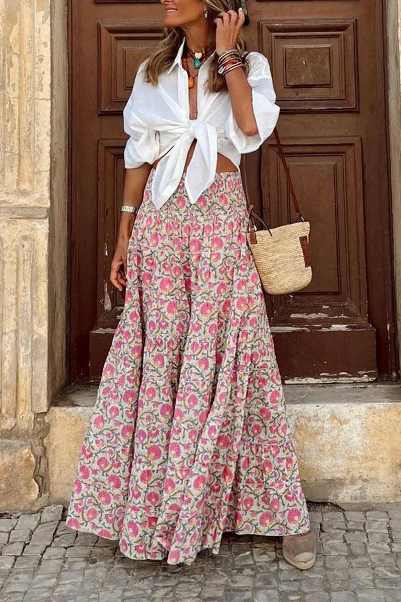 Falda larga mujer de talle alto estilo maxi