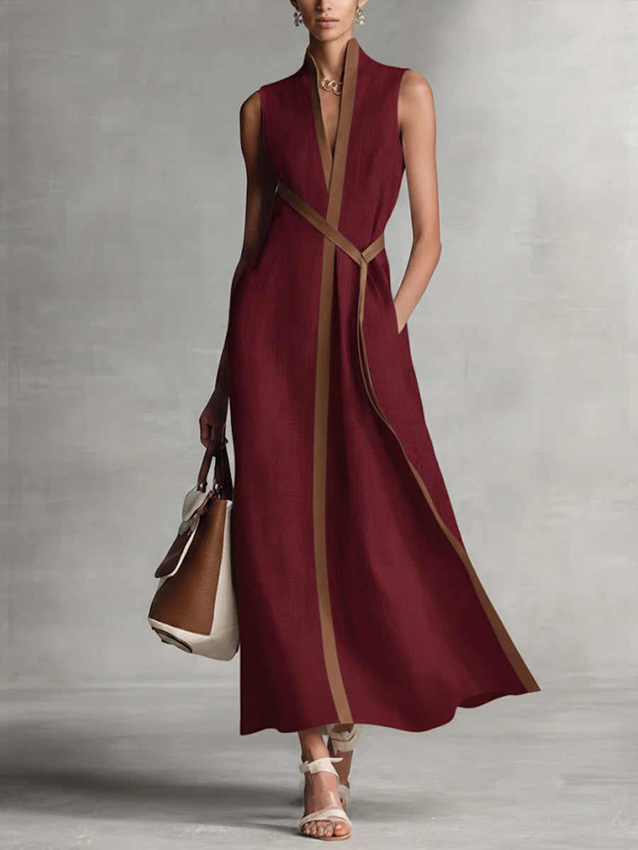Vestido largo mujer de lino sin mangas estilo fluido verano