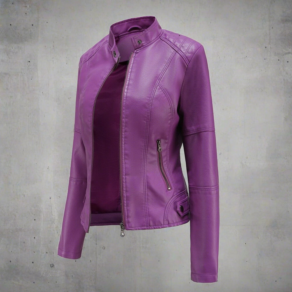 Chaqueta Mujer de Cuero con Bolsillos Cremallera Ajuste Moderno