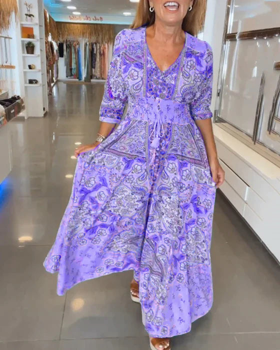 Vestido fiesta Mujer escote en V mangas largas