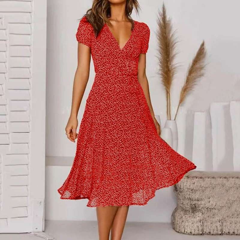 Vestido Mujer línea A Escote en V Bajo Oscilante
