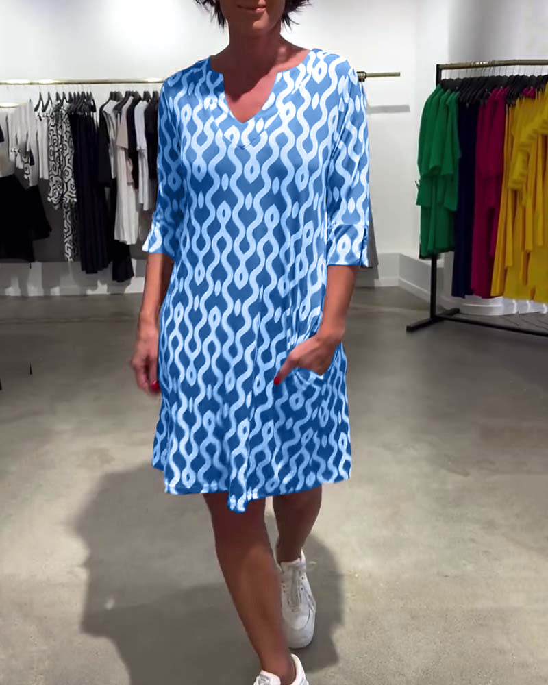 Vestido Verano Mujer Escote en V Estampado Moderno