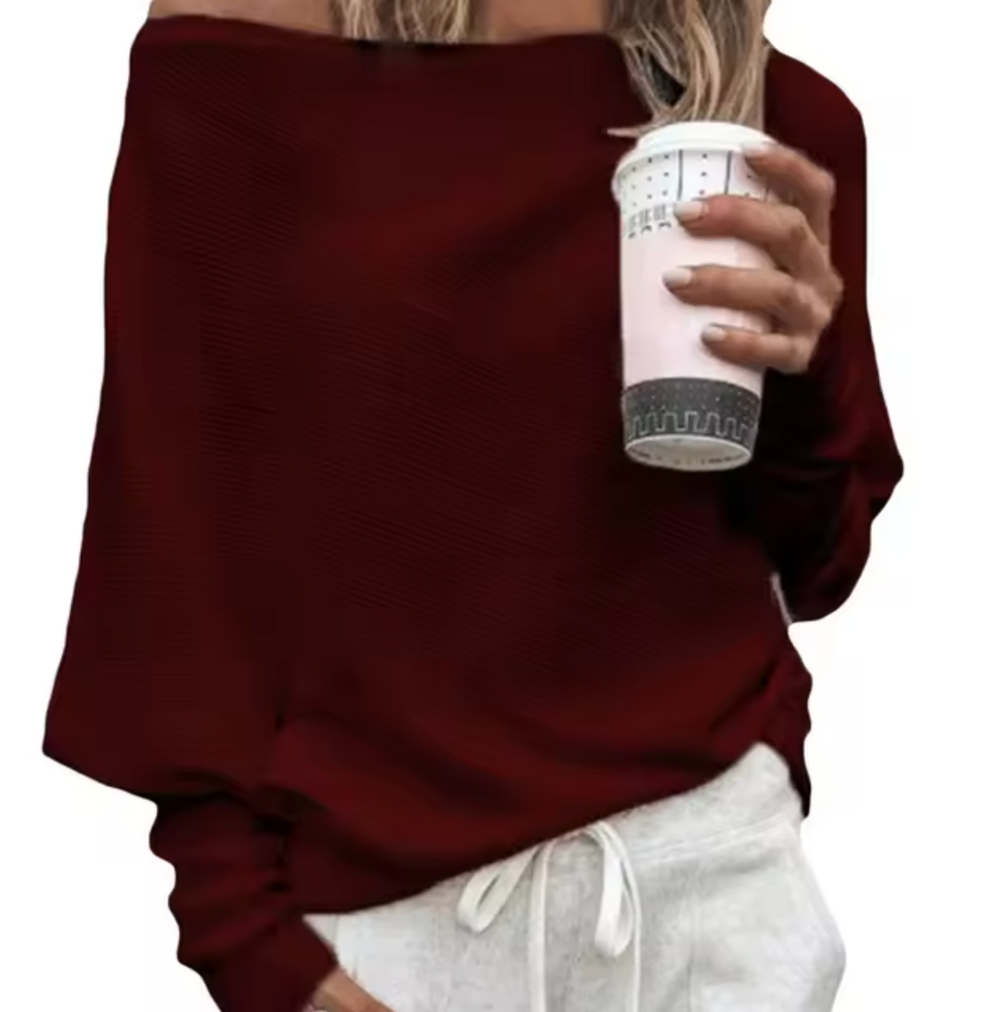 Blusa Mujer Off Shoulder Manga Larga Ajustada