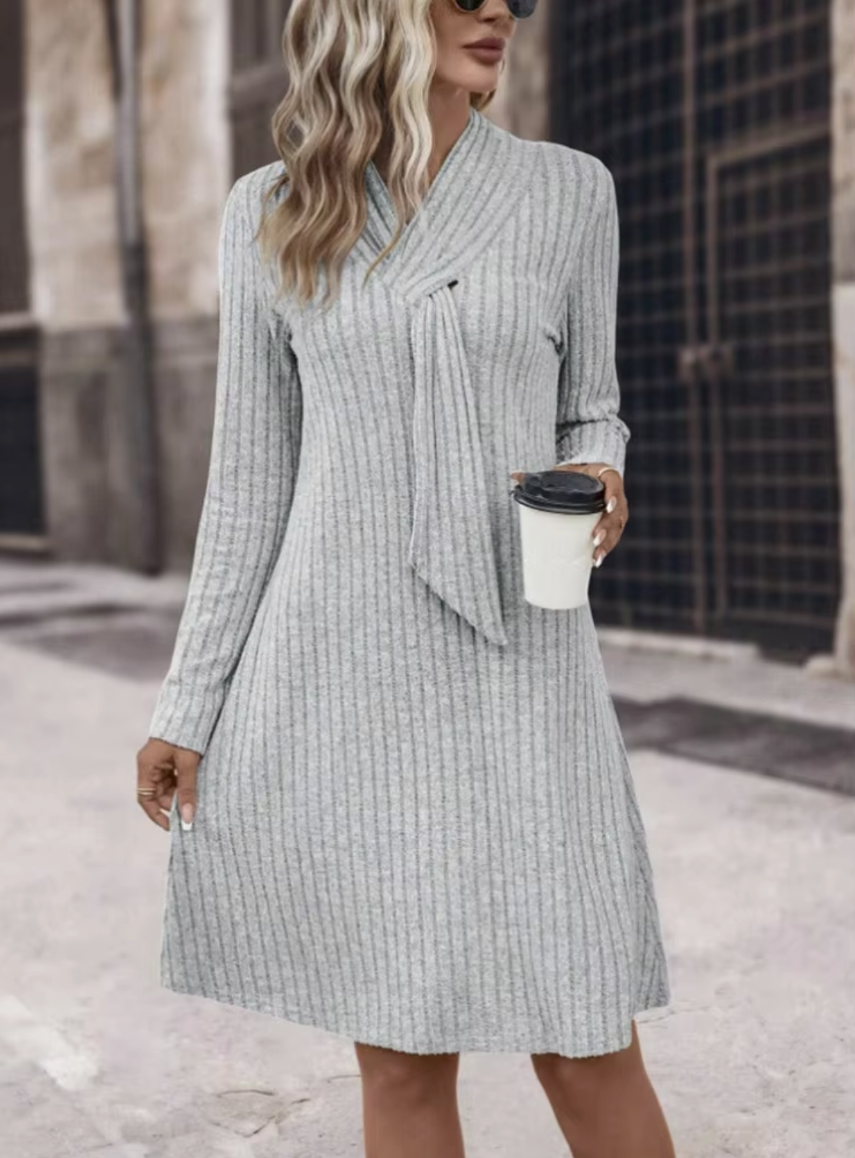 Vestido Mujer de Plumeti Manga Larga Ajustado