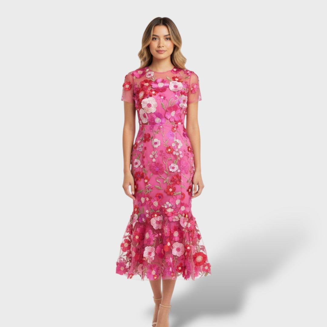 Vestido Largo Mujer de Encaje Bordado Floral