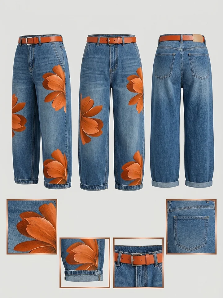 Conjunto Mujer Camisa Larga y Jeans Estampado Floral