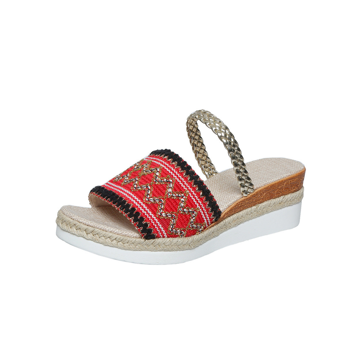 Sandalias Cuña Mujer Diseño Ondas Estilo Étnico Verano