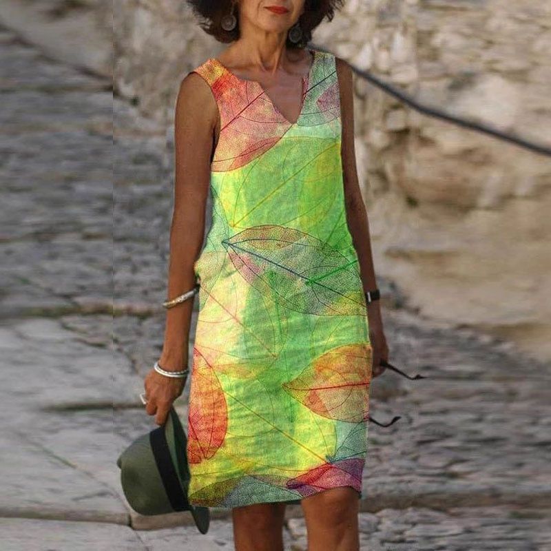 Vestido Minivestido Mujer Escote en V Sin Mangas