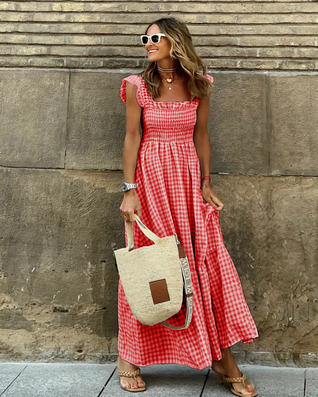 Vestido maxi mujer fruncido estilo casual