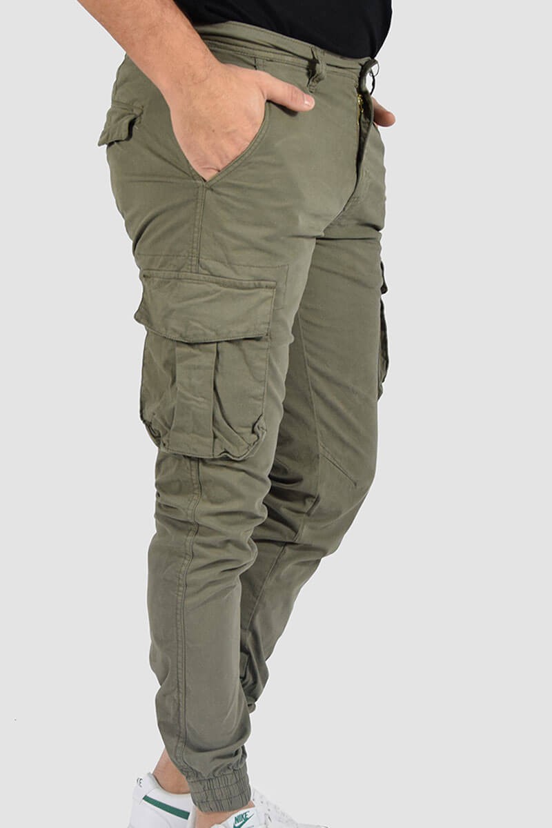 Pantalones Cargo Hombre con Bolsillos y Puño Elasticado