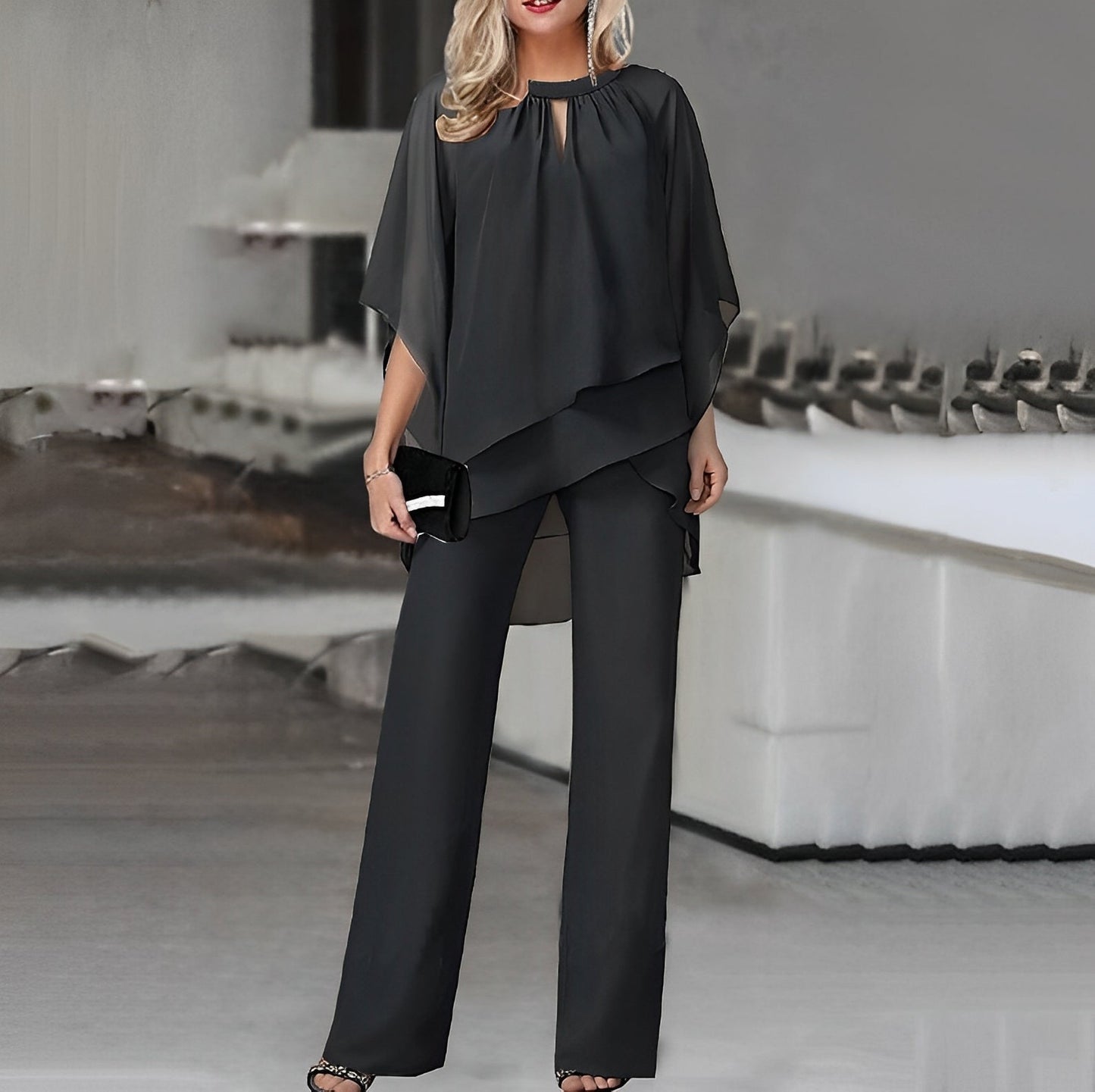 Conjunto Mujer de Fluido y Pantalones Pierna Ancha