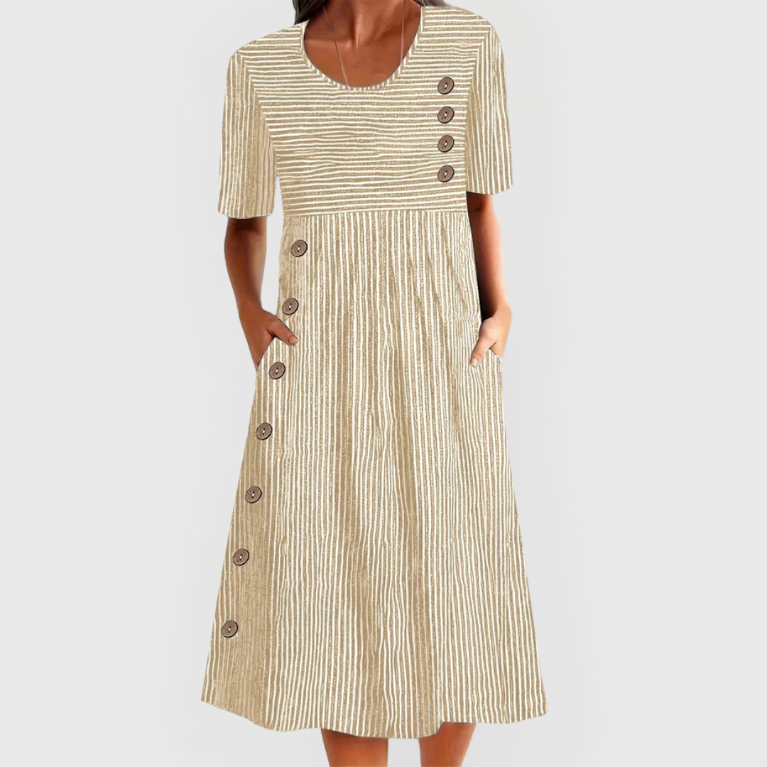 Vestido midi mujer Algodón Botones decorativos Ajuste recto