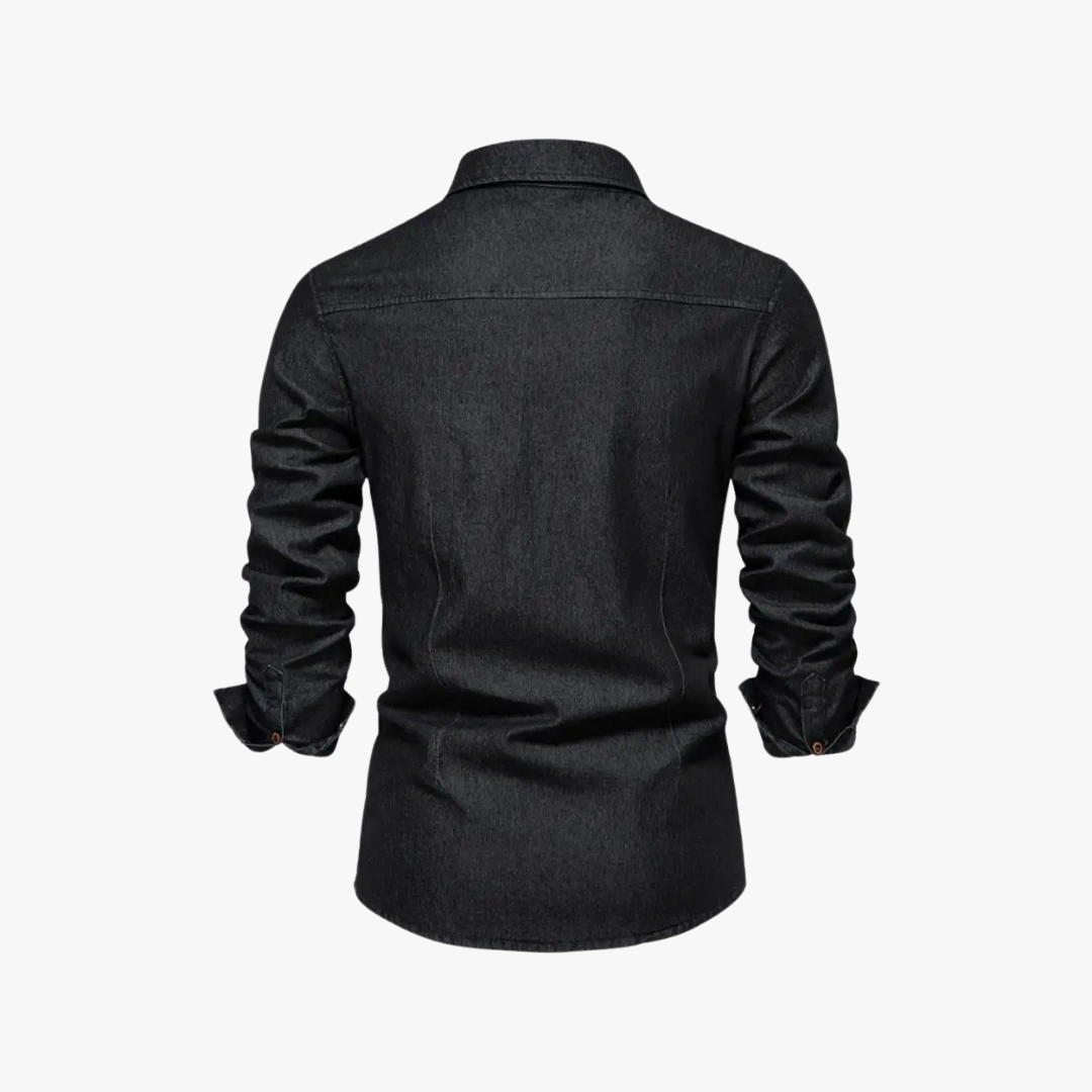 Camisa hombre denim manga larga con botones clásica