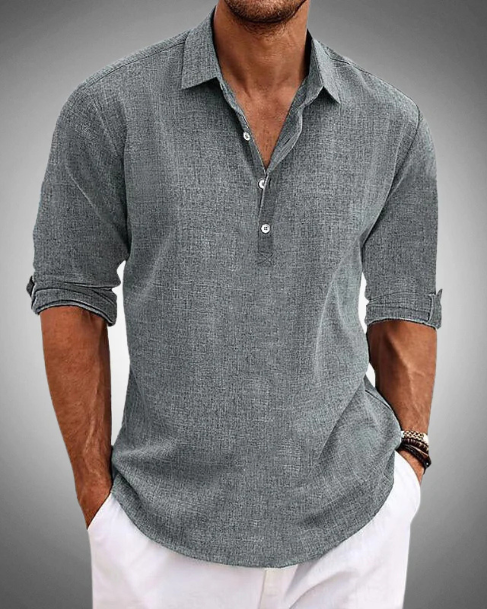 Camisa hombre de algodón transpirable manga larga ligera