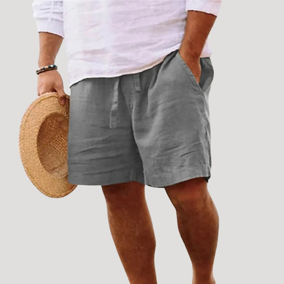 Pantalones Cortos Hombre de Lino Cintura Elástica Ajustable
