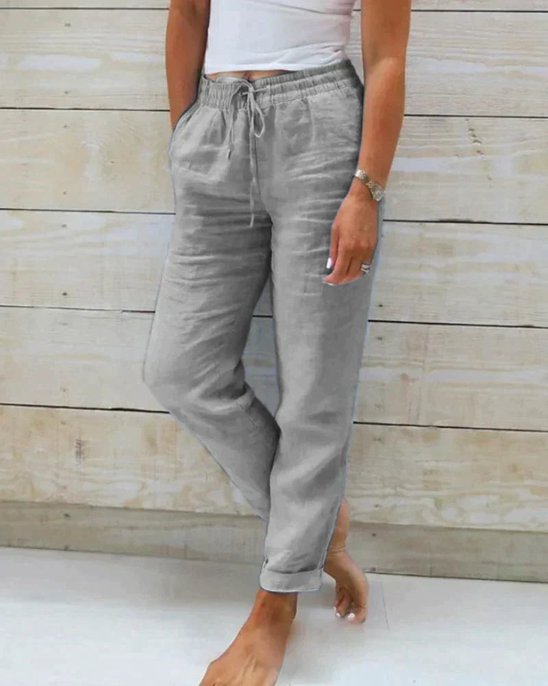 Pantalón Mujer de Lino Elegante Corte Recto