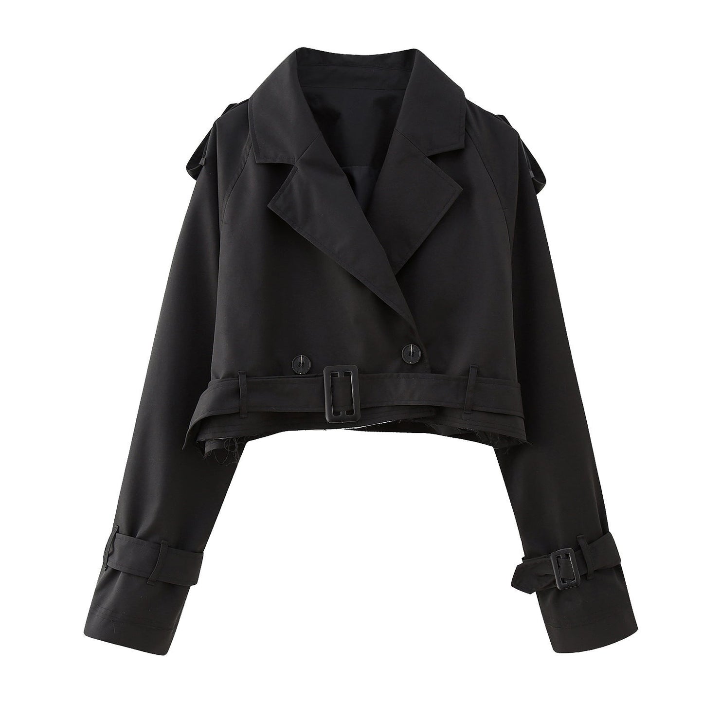 Chaqueta Trench Mujer con Solapas Clasicas y Trabillas Corto