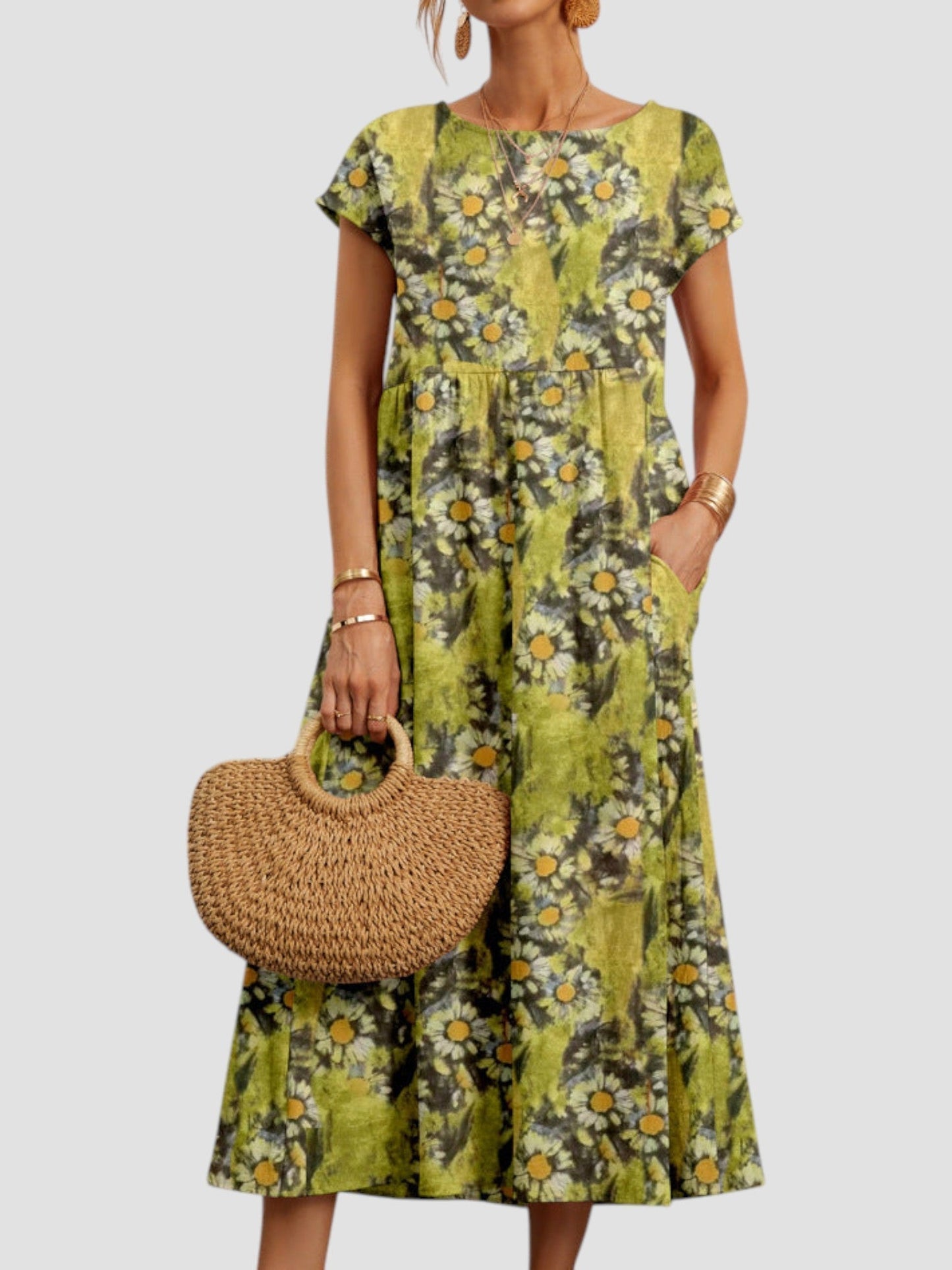 Vestido midi mujer de verano con bolsillos y estampado