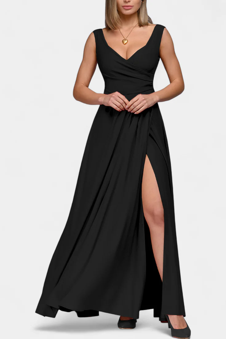 Vestido Maxi Mujer Escote en V con Abertura