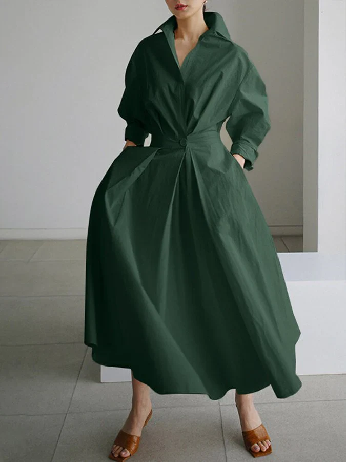 Vestido midi mujer tipo camisa cuello polo