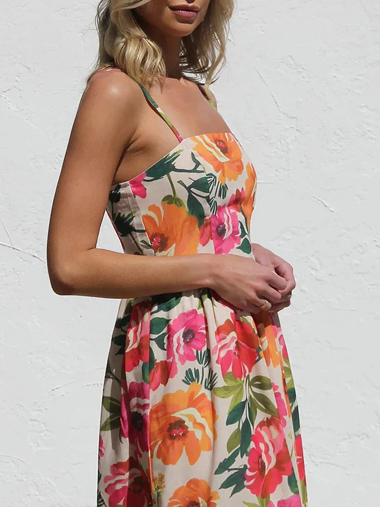 Vestido Midi Mujer Sin Espalda Tirantes Corte A