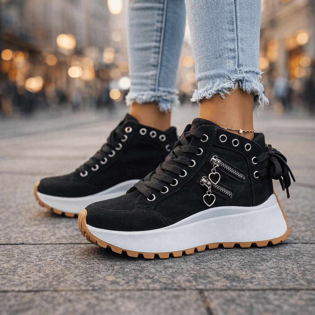 Zapatillas mujer plataforma denim cremalleras estilo urbano