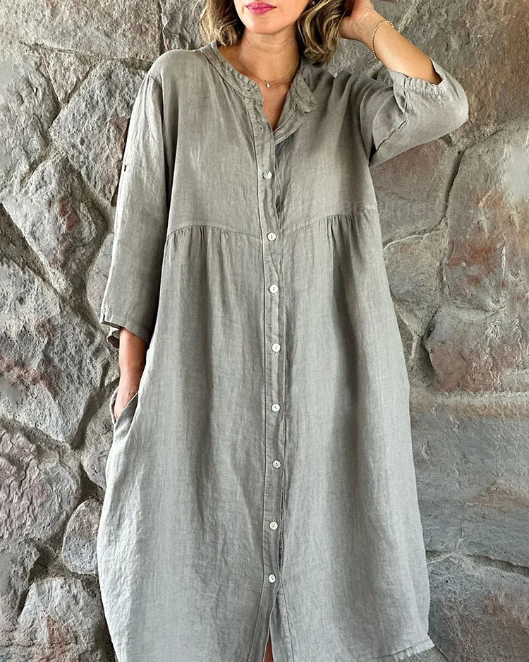 Vestido camisero mujer Algodón Corte holgado cierre botones