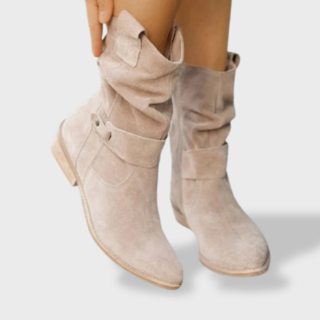 Botines Mujer de Ante Punta Redonda con Cremallera
