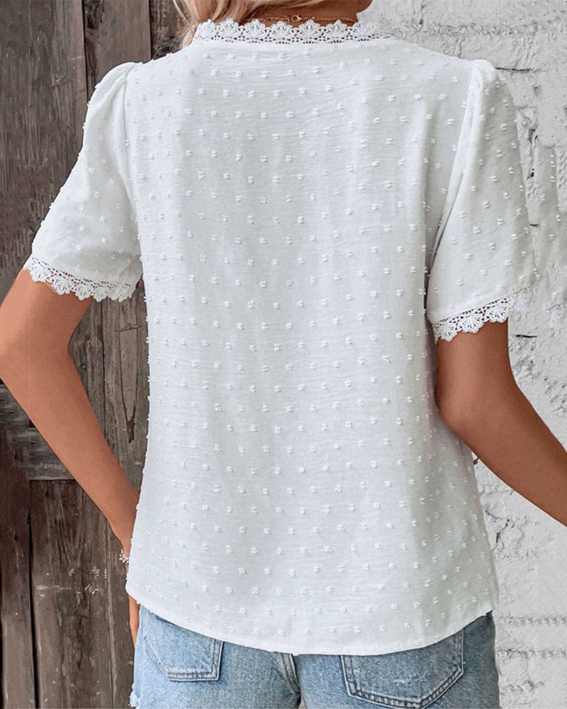 Blusa Mujer de Encaje con Escote en V Ajuste Elegante