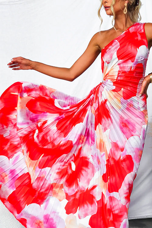 Vestido Plisado Mujer de Un Solo Hombro