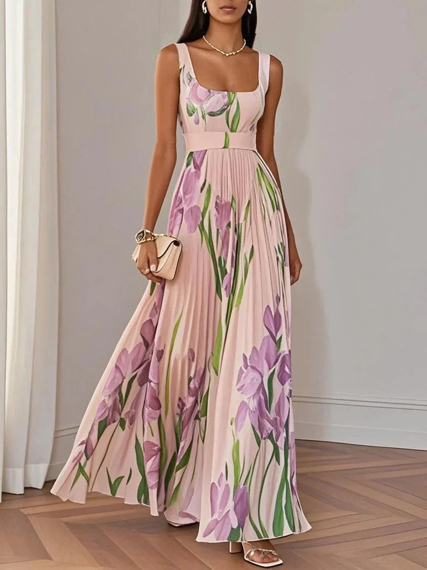 Vestido Maxi Mujer Drapeado Flores Estilo Fiesta