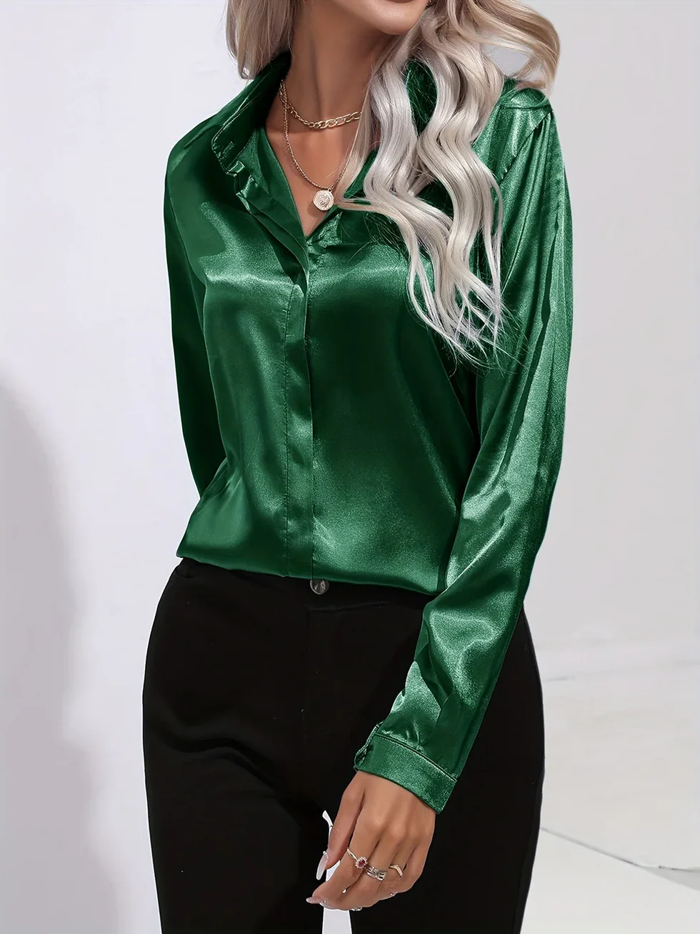 Camisa Mujer de Satén Manga Larga