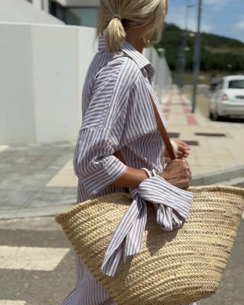 Vestido midi mujer de rayas con botones delanteros