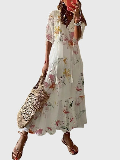 Vestido mujer boho verano estampado floral escote en V falda maxi