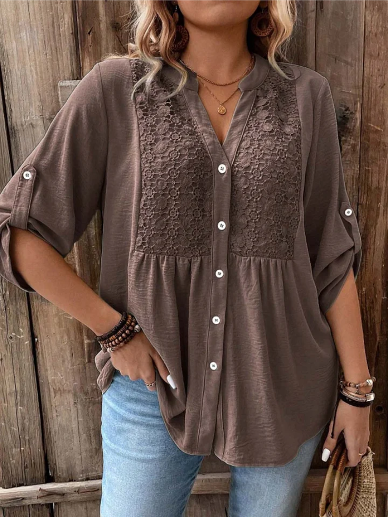 Blusa mujer con botones escote en V ajuste cómodo