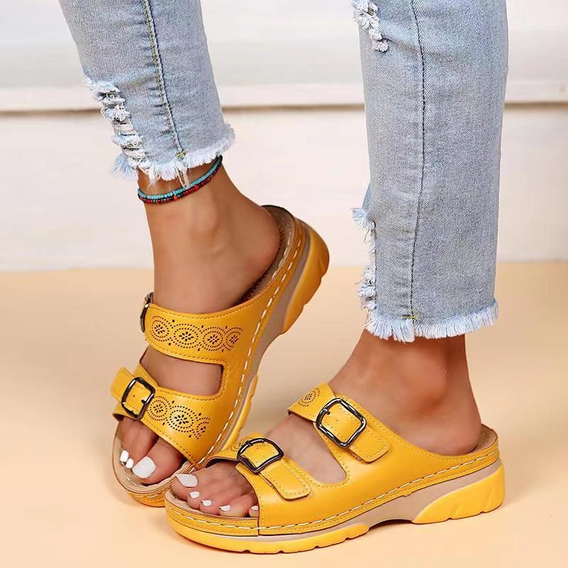 Sandalias Cuña Mujer Doble Hebilla Plataforma Antideslizante
