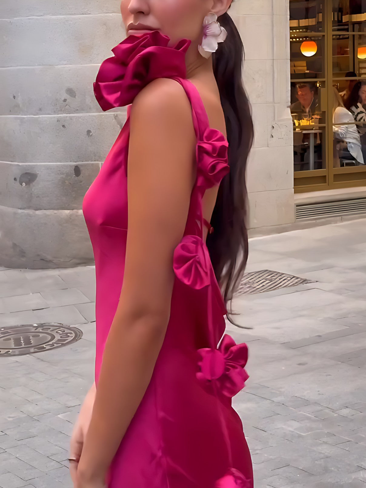 Vestido largo mujer con detalle floral para invitadas elegante