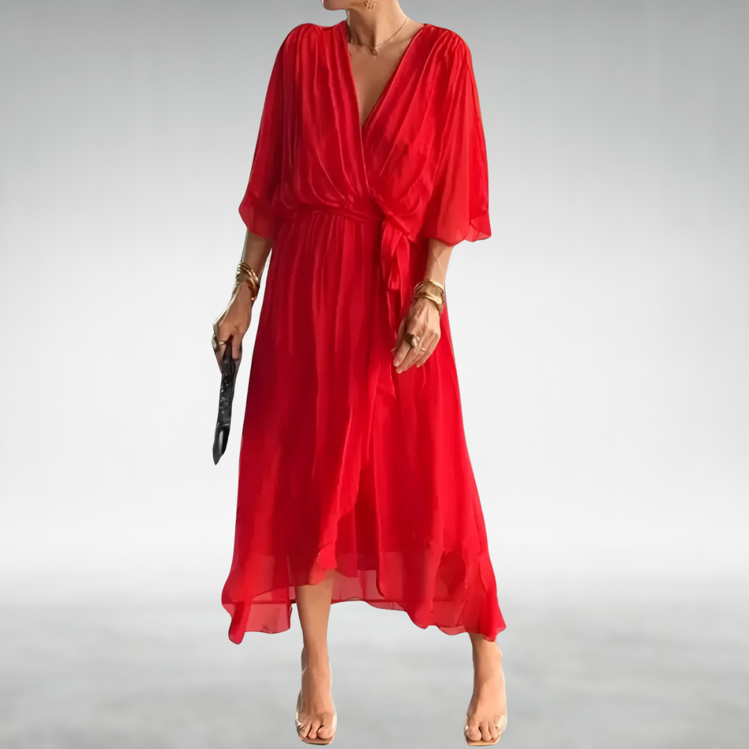 Vestido largo mujer escote en V elegante