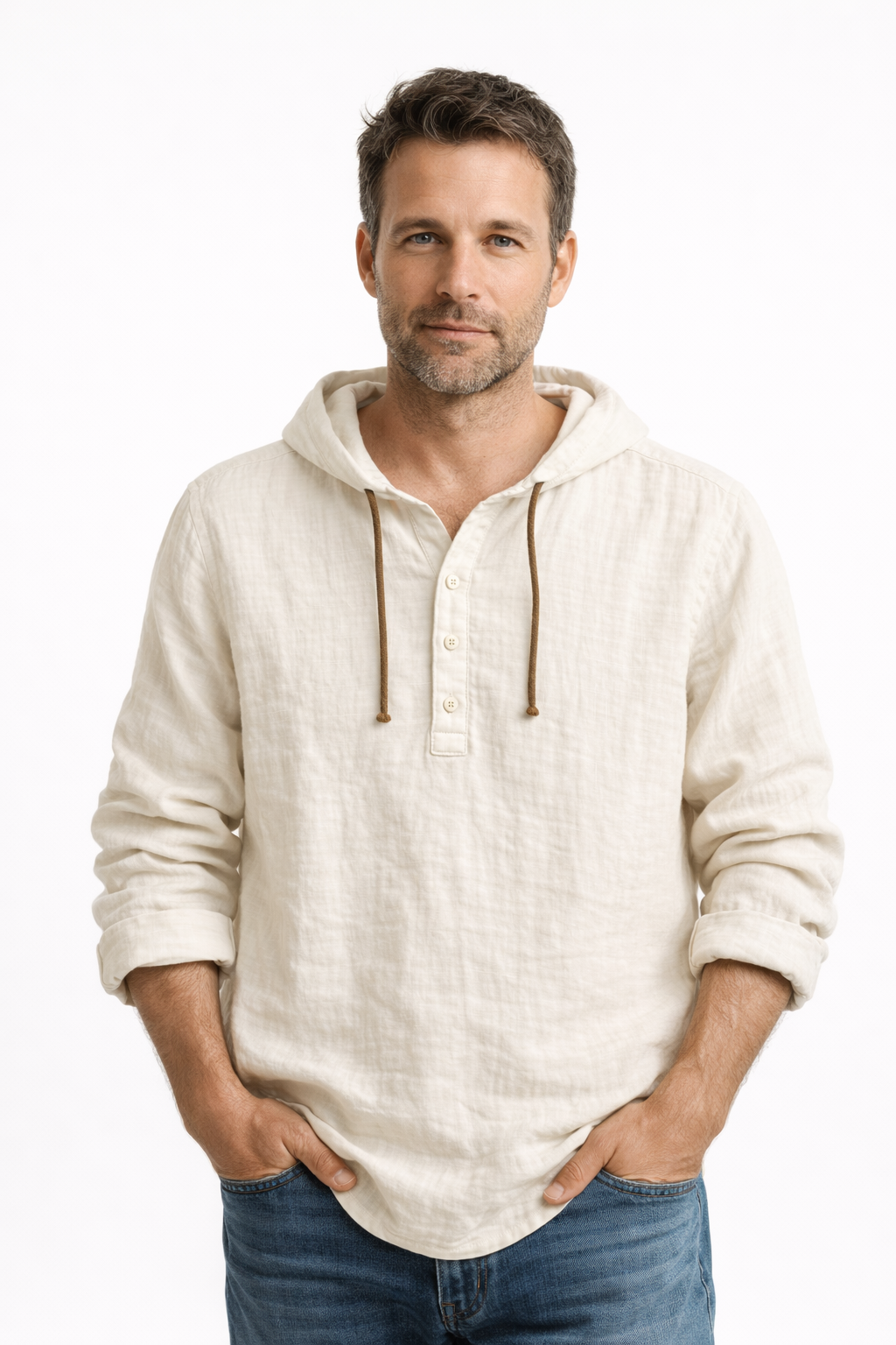 Camisa hombre de lino transpirable con capucha estilo casual